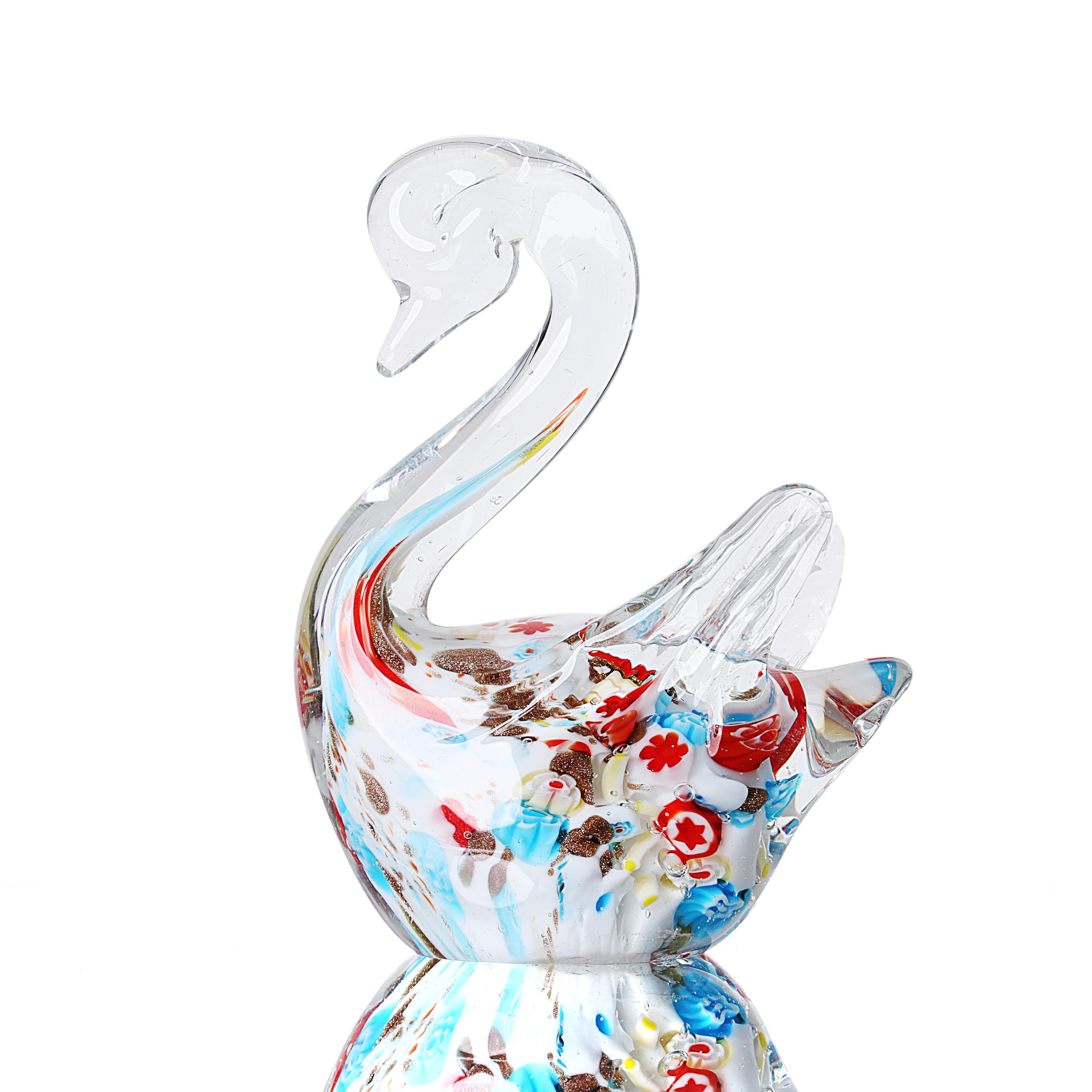 Yao Yuan Handmade Multicolor Glass Swan Figurine cat Statue - Elegant Glass Animal Decor for Home and Office (White swan)…