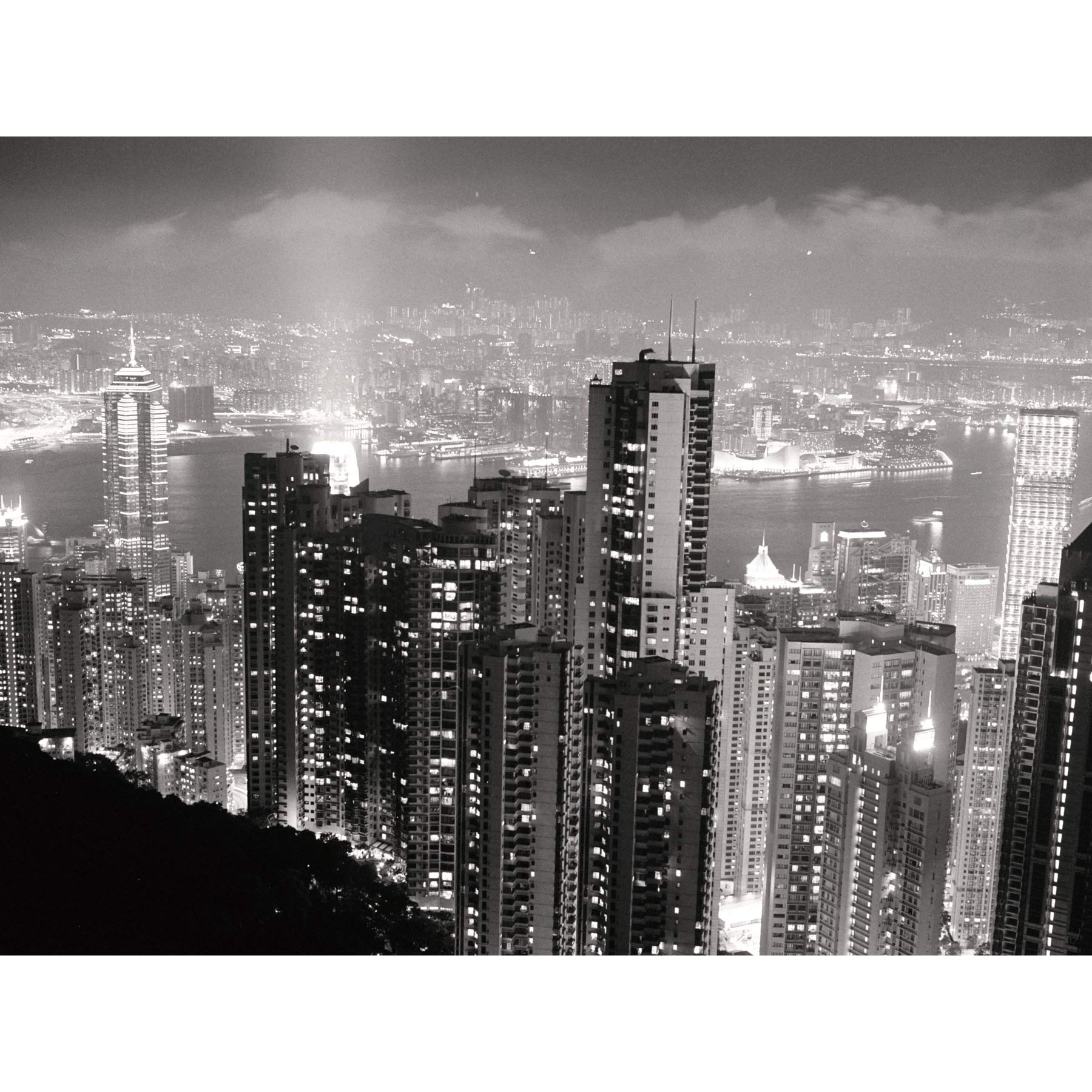 Artery8 Black White Hong Kong City Skyscrapers Photo Premium Wall Art Canvas Print 18X24 Inch