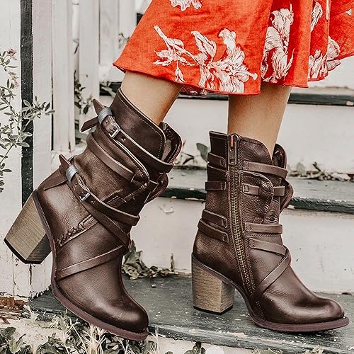 Miniatura 2 de Womens Pointed Toe Ankle Booties Vintage Winter Boots Squared Toe Zip Women's Suede Boots for Women with Heel