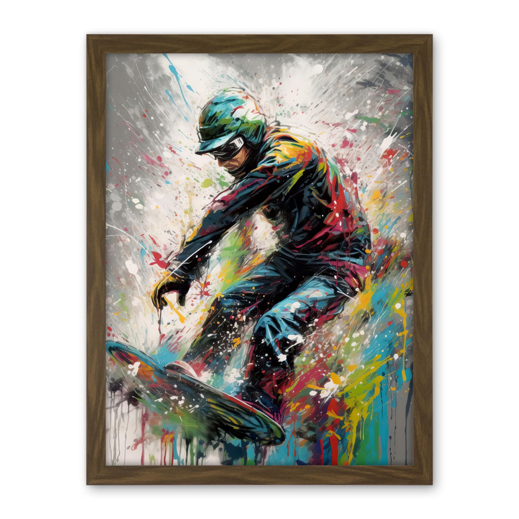 Artery8 Snowboarding Extreme Sport Athlete Paint Splat Artwork Framed Wall Art Print 18X24 Inch