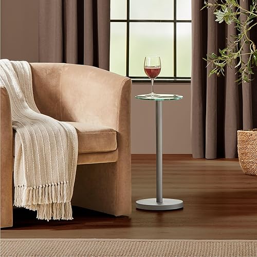 Miniatura 2 de mDesign Mesa de noche lateral o final de cristal, pequeña y moderna mesita de noche de metal con acento redondo para sala de estar, dormitorio,