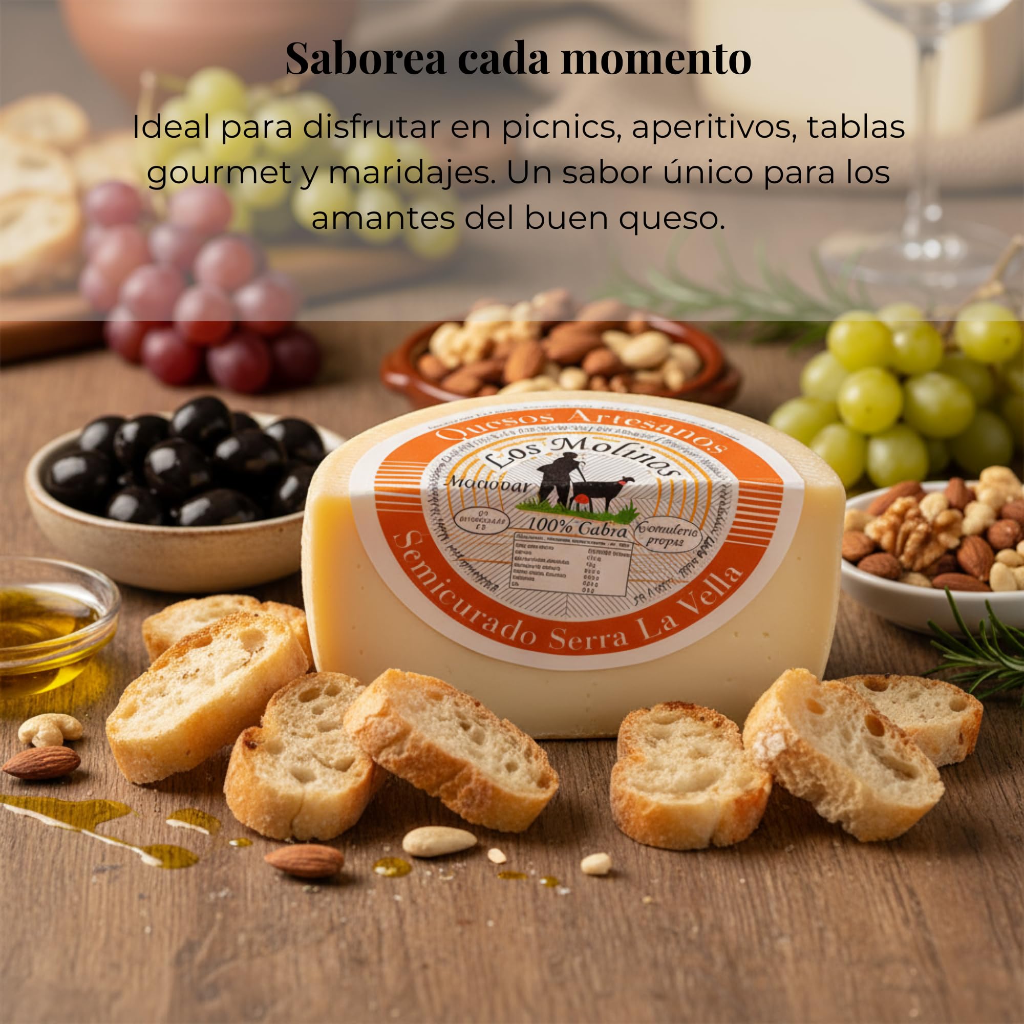Queso Artesano Semi Curado Serra La Vella 100% de Leche de Cabra Entero | Queso Gourmet Elaboración Tradicional y Casera con Ganadería Propia | Sabor Único y Natural | Caja de Madera