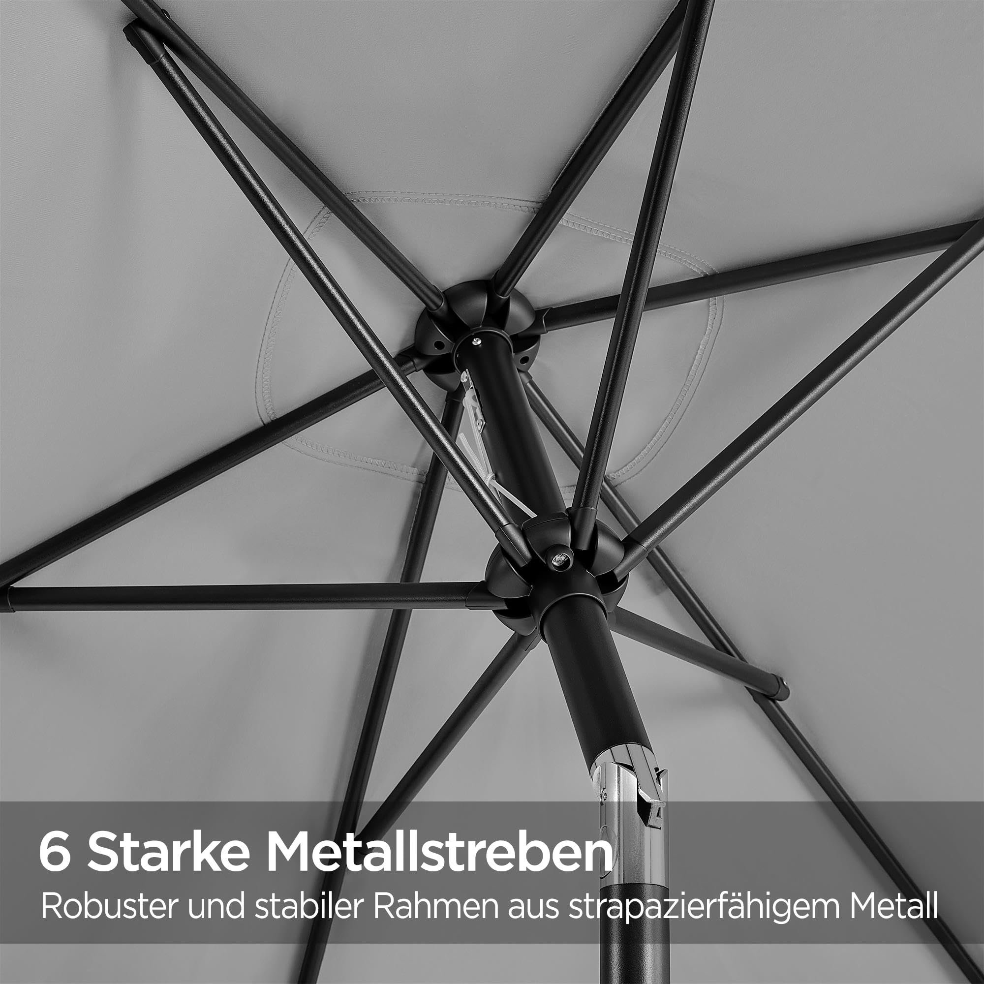 Yaheetech Sombra Amplia Rectangular 227 cm con Ajuste Solar, para Jardín, Terraza, Balcón, Playa - Incluye Manivela, Resistente al Viento, Fácil Instalación Gris - 5