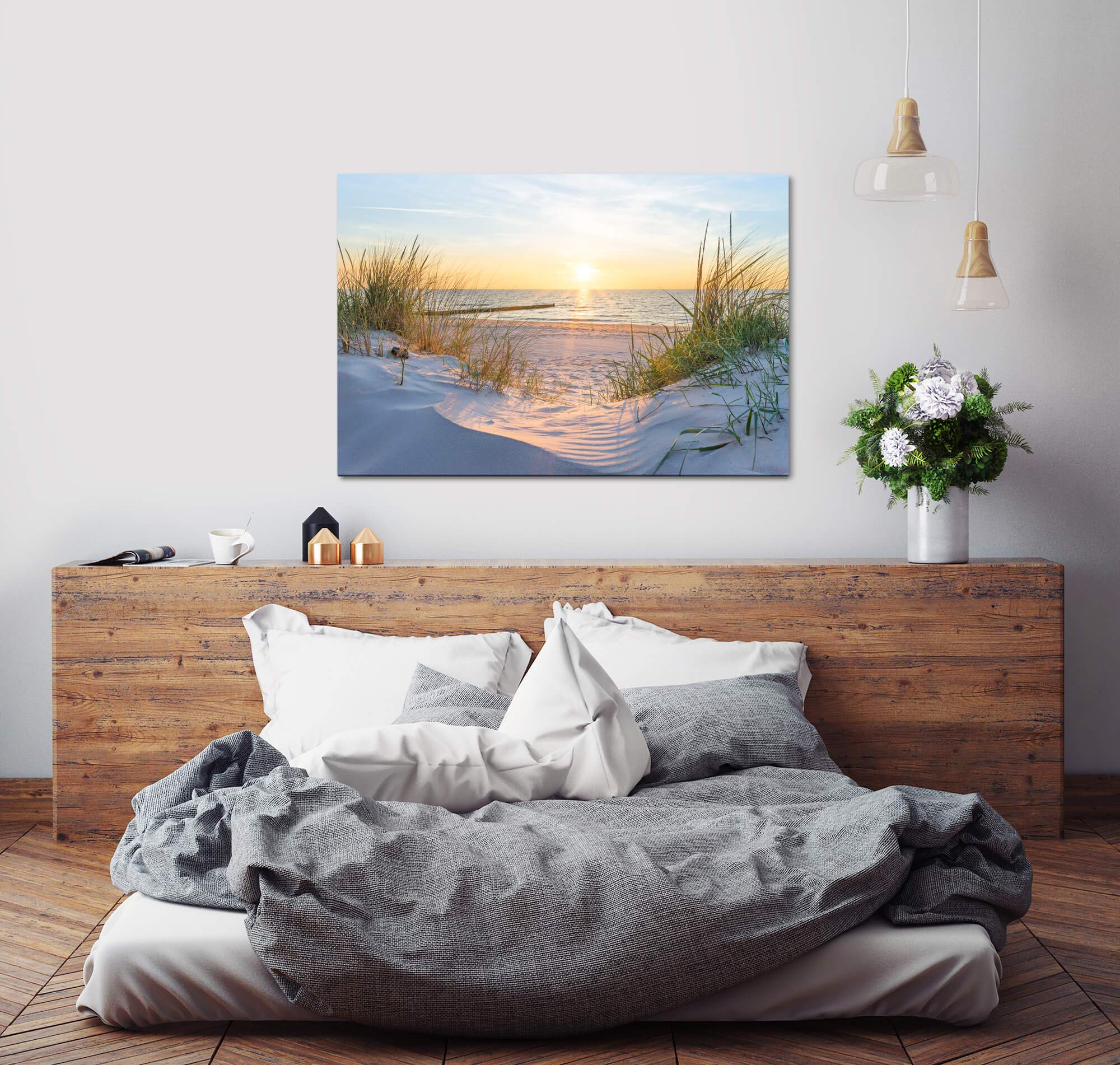 Paul Sinus Art Sonnenuntergang an der Ostsee 150 x 100 cm Inspirierende Fotokunst in Museums-Qualität für Ihr Zuhause als Wandbild auf Leinwand in XXL Format