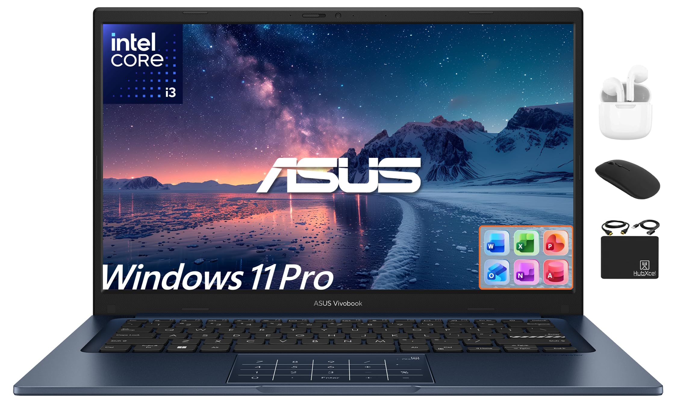 ASUS Vivobook 14" FHD Laptop for for Student Business 2025, AI-Powered Computer, 6-Core Intel i3, 16GB RAM & 1TB Storage (512GB SSD + 500GB Ext), HubxcelAccessory, WiFi, Win 11 Pro, Lifetime MS Office