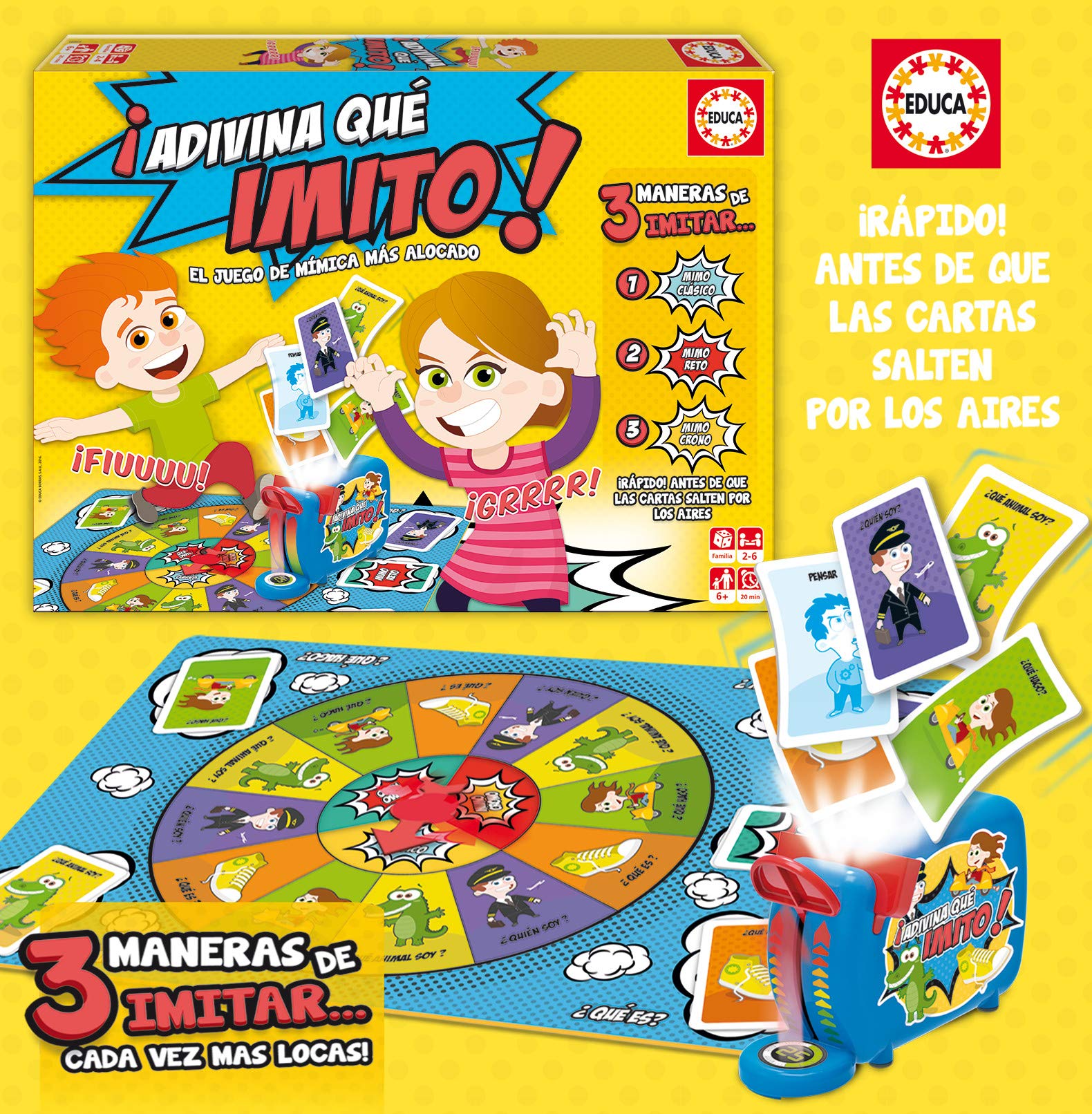 Educa - Adivina qué Imito | Juego de Mesa Familiar de Mímica | 3 Modos de Juego | Juegos de Mesa Entretenido y Creativo | A Partir de 6 años (16987)