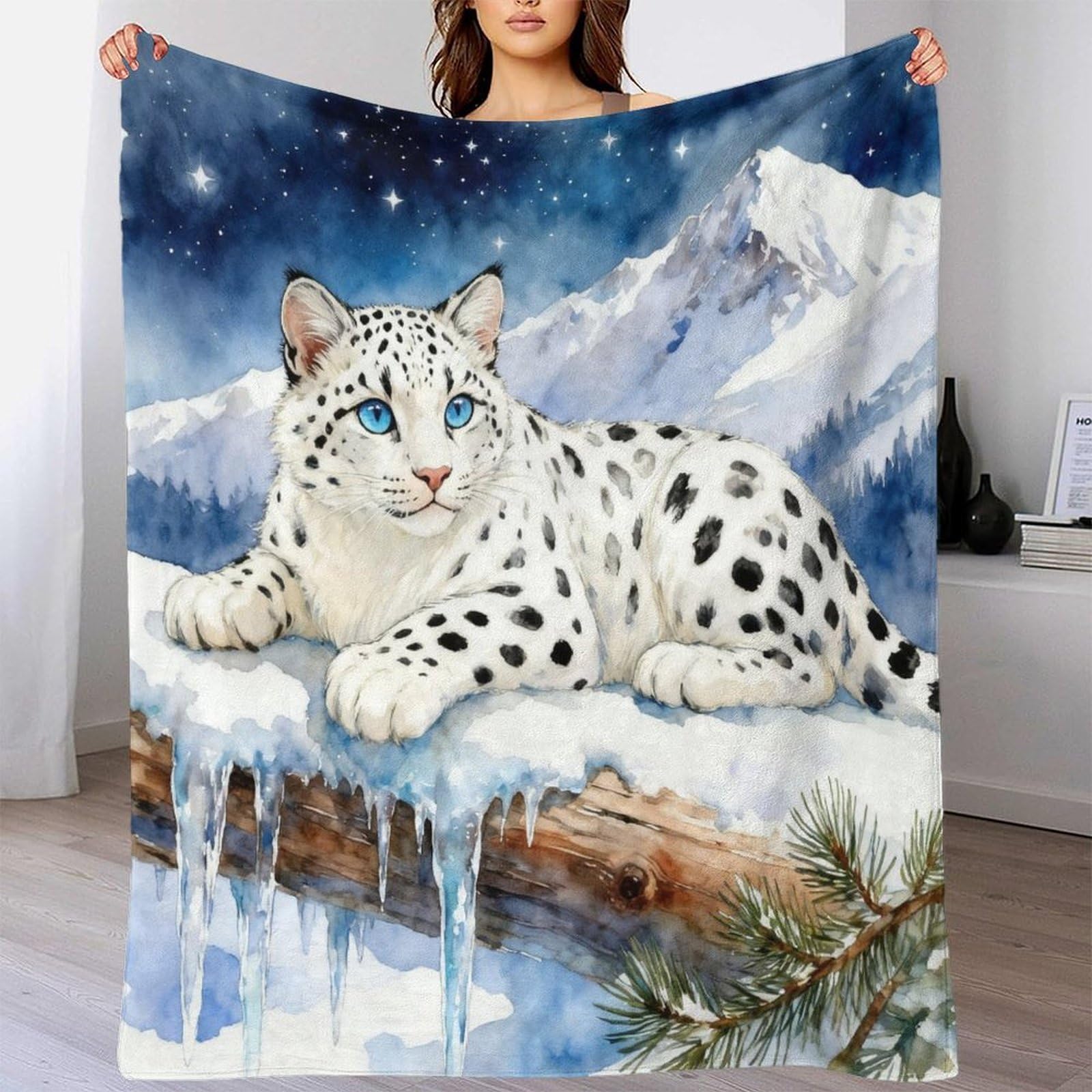 Wxlwhr Girls Style-12 Snow Leopard Fleece Throw Blanket For Couch Sofa Bed All Season Icy Mountains Pattern Blanket Soft Cozy Warm Flannel For Kids Adults 50X60inch(127X152cm)