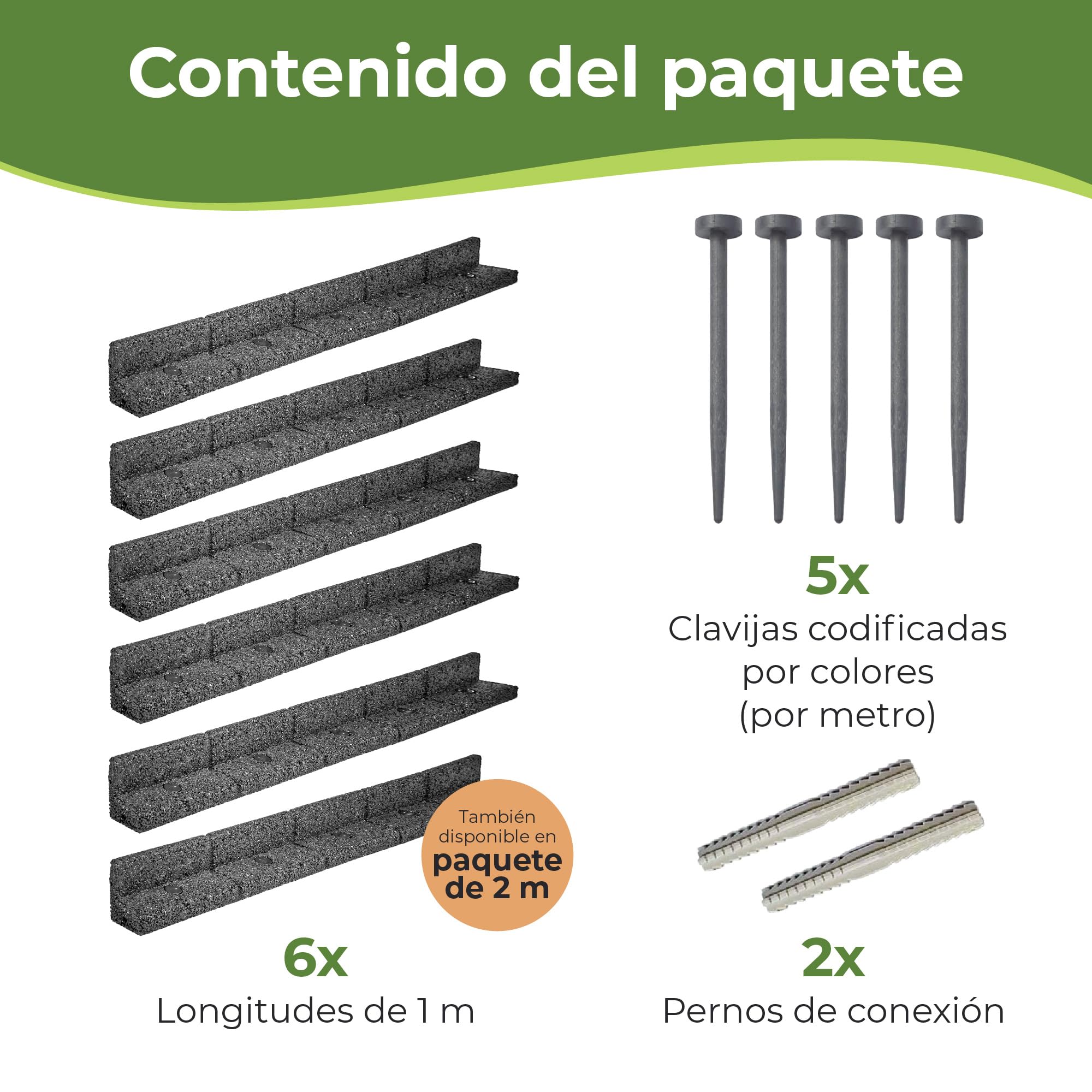 EcoShape FlexiBorder – el Sistema Flexible de Bordes de césped (6 x 1 Metro, Gris)