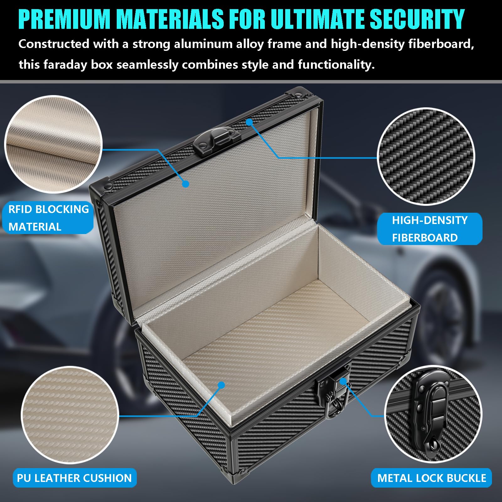 Faraday Signal Blocking Box for Car Key Fob, Keyless Entry Car Key Fob Protector Shielding Cage (Carbon Fiber Black)