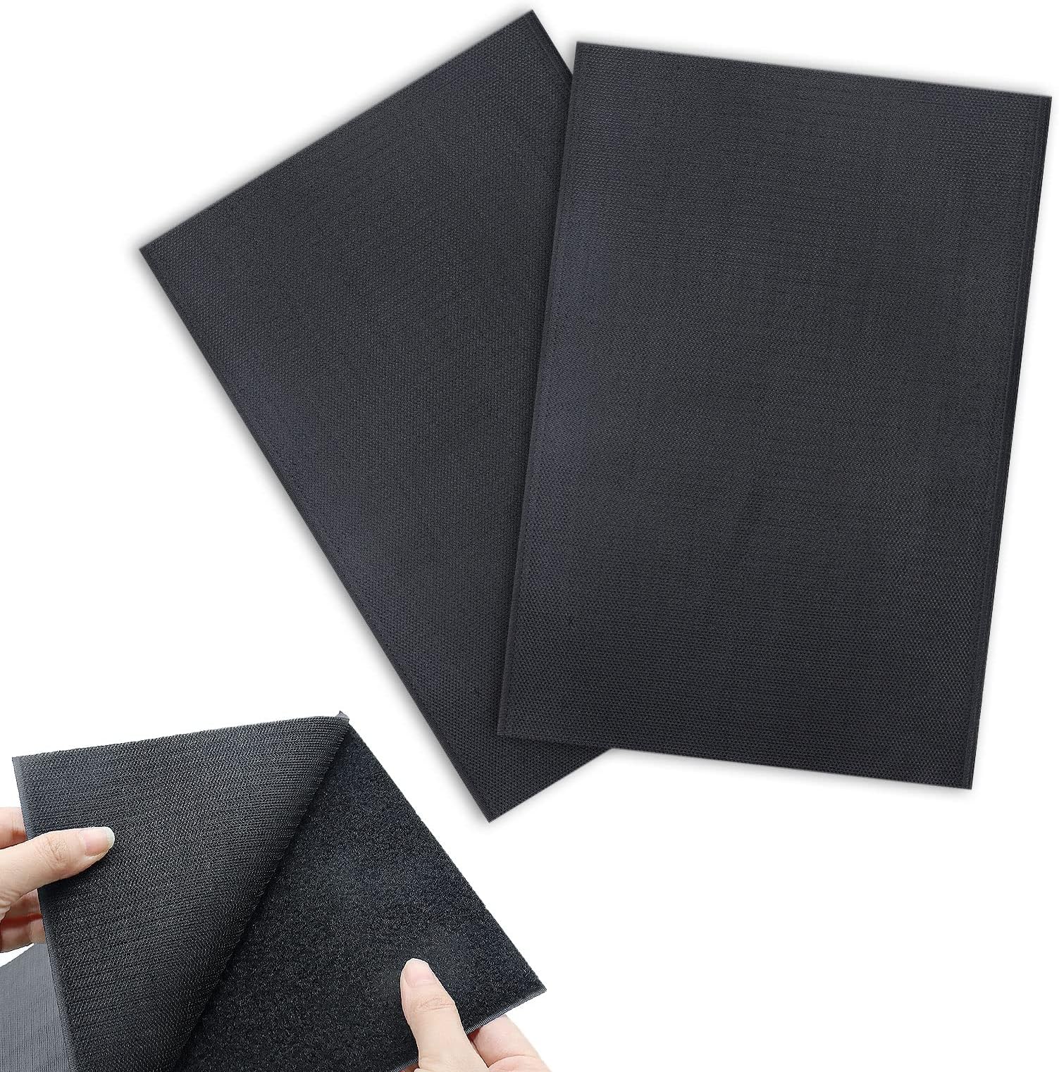 YEJAHY 20 x 30cm Sew-On Hook and Loop Fastener Tape, Black Non-Adhesive Back Nylon Fabric Fastener for Sewing Fixing (2Pcs)