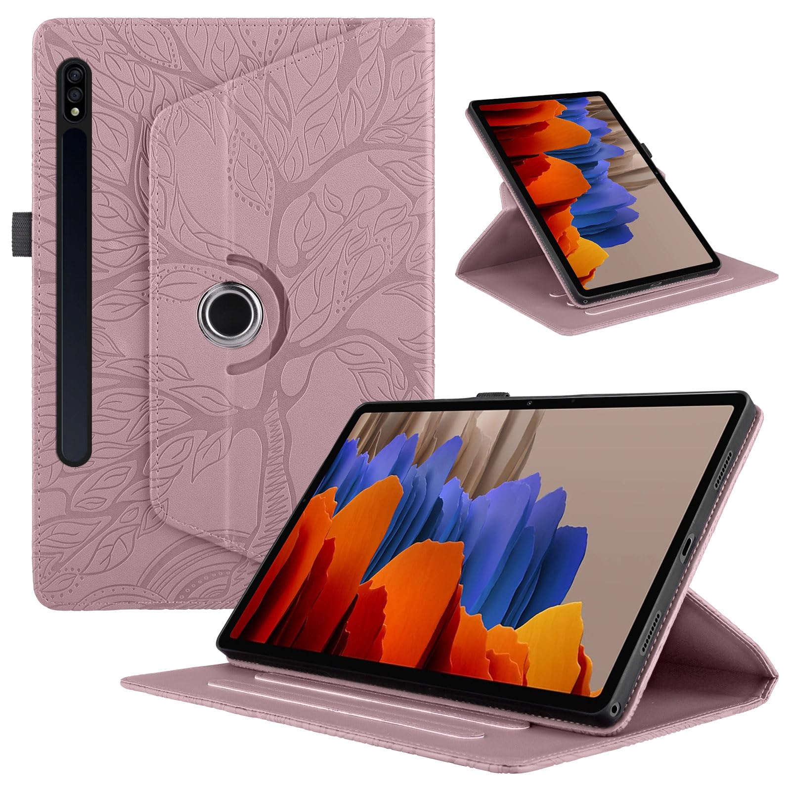 Funda para Samsung Galaxy Tab S9/ S8/ S7 11" (SM-X710/X700/T870) PU Cuero Tablets Protectora Cover 360°Carcasa Giratoria de ángulo Múltiple Stand Función Tablets Funda,Rojo Árboles — view 42
