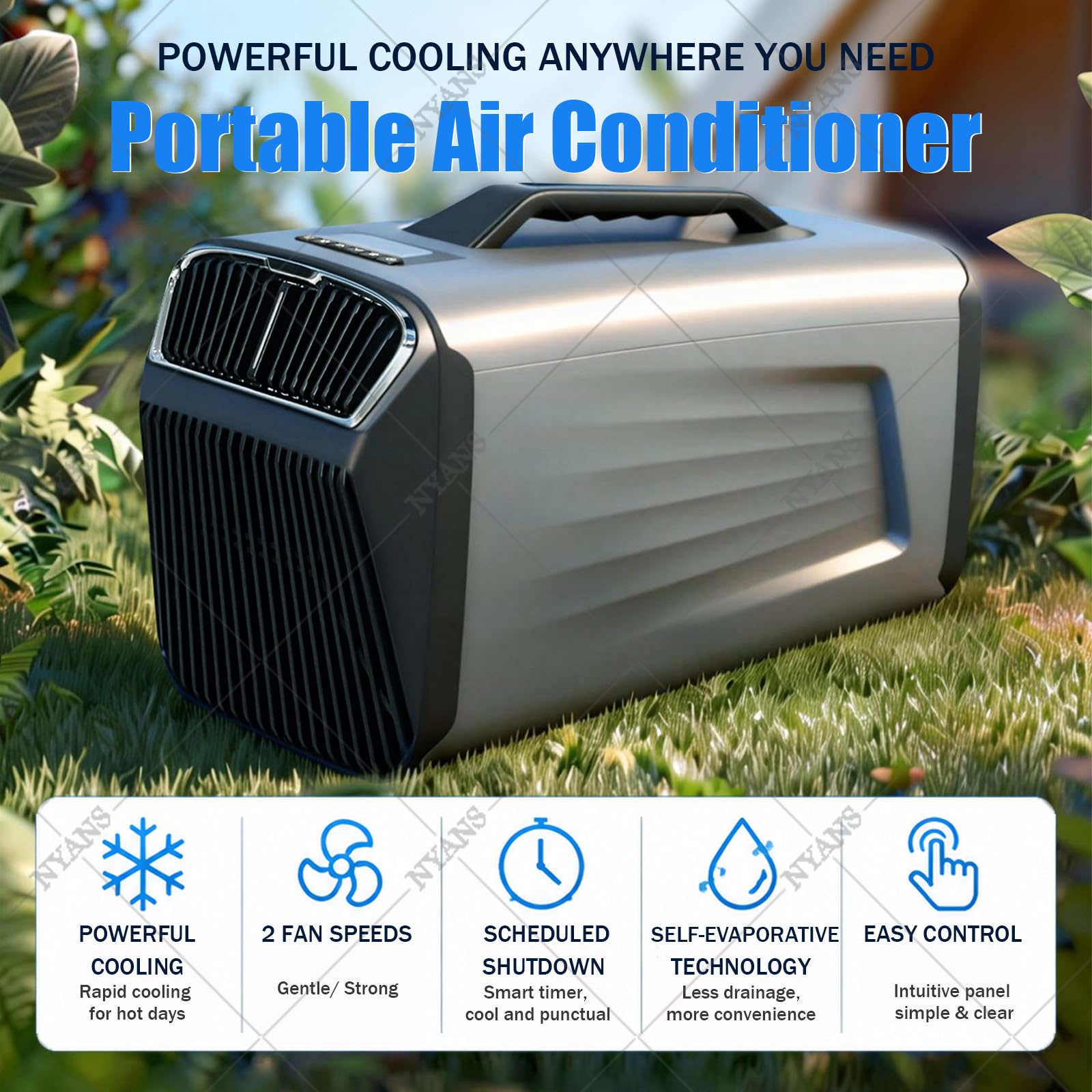 NYANS Condizionatore d'Aria Portatile da 5200 BTU per Campeggio, 400W, a Risparmio Energetico, con Telecomando, Raffreddamento Rapido per Camper, Tenda, Barca e Pesca 12V/220V-Gray