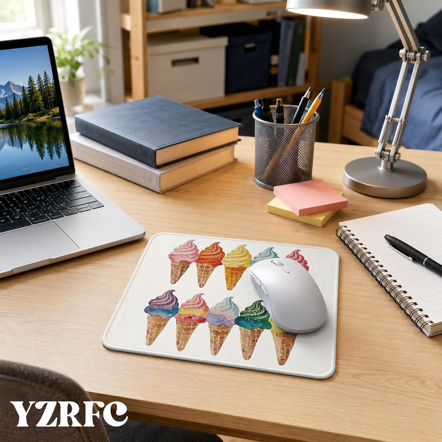 Ice Cream Mouse Pad, Ice Cream Themed Gifts, Rainbow Watercolor Summer Ice-Cream Cone Mouse Pads for Wireless Mouses Computers Laptop Desk Mat, 9.5x8 Inch image 2