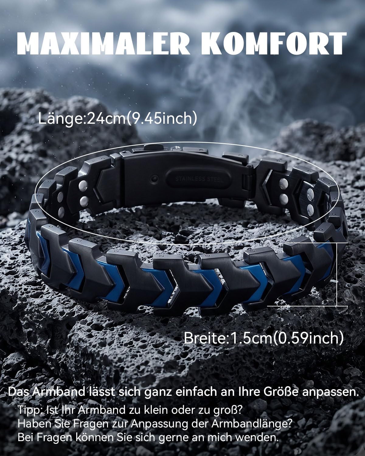 RainSo Bracelet magnétique en acier inoxydable pour homme - Design flèche mat - Chaîne robuste réglable pour escalade en plein air (24 cm)