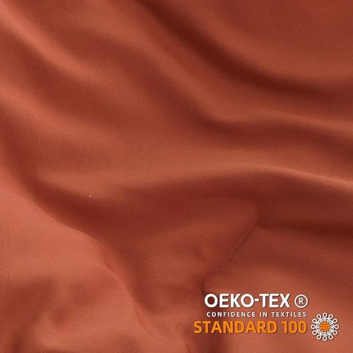 Miniatura 4 de YIRDDEO Juego de edredón de terracota tamaño California King de 3 piezas, ropa de cama bohemia con pompones, color naranja quemado, juego de ropa de