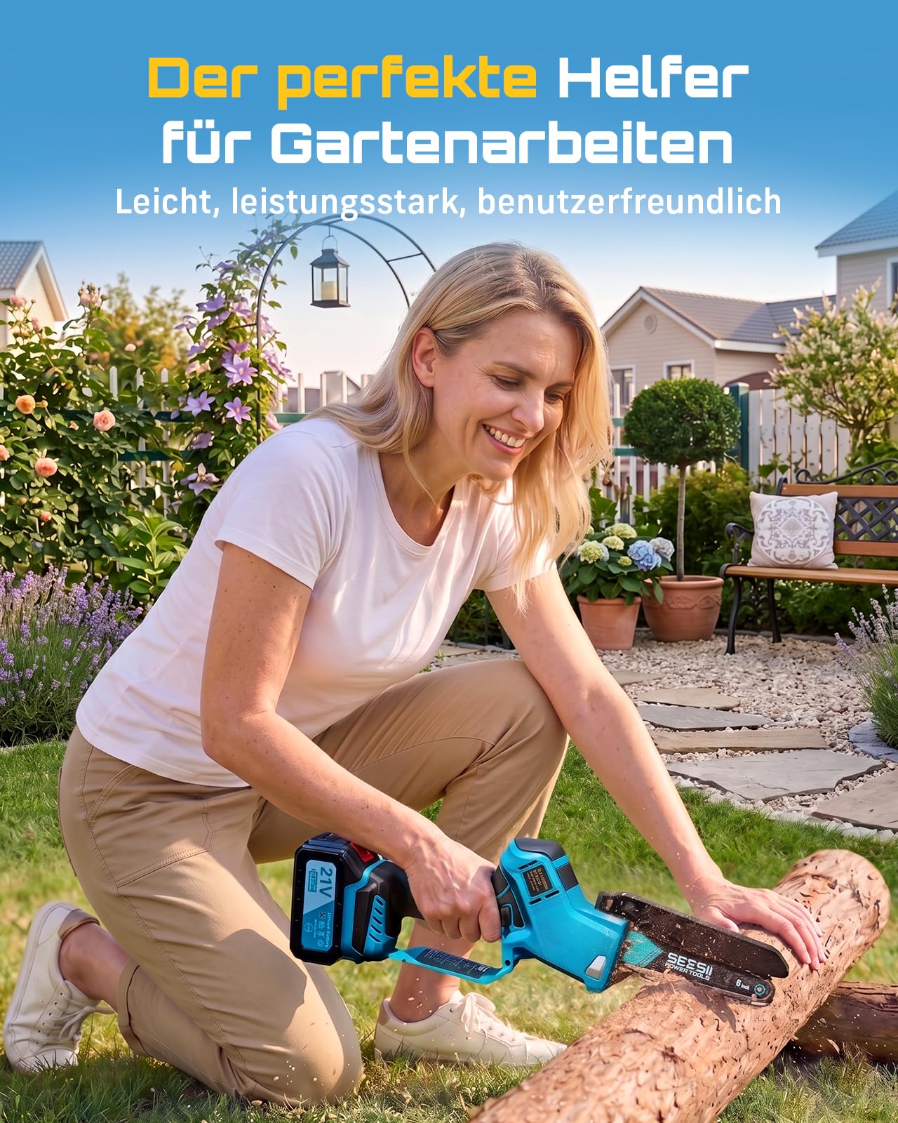 SEESII Mini Kettensäge mit Akku 8000mAh, Akku Handkettensäge 6 Zoll, Bürstenlose Akkusäge mit Automatischem Öler, Kompatible mit Makita Akku 18V, Elektrische Säge für Holz, Ast