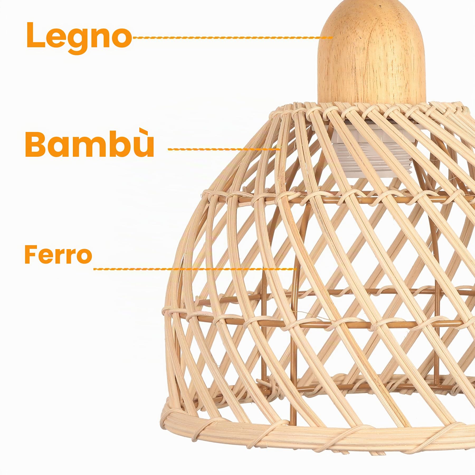 iDEGU 3 Lampade a Sospensione, Moderna, Lampada da Soffitto, in Legno e Bambù, Spirale, Vintage, E27, Lampada da Soffitto, Retro, Lampada a Sospensione, Rattan, per Sala da Pranzo, Cucina, Soggiorno