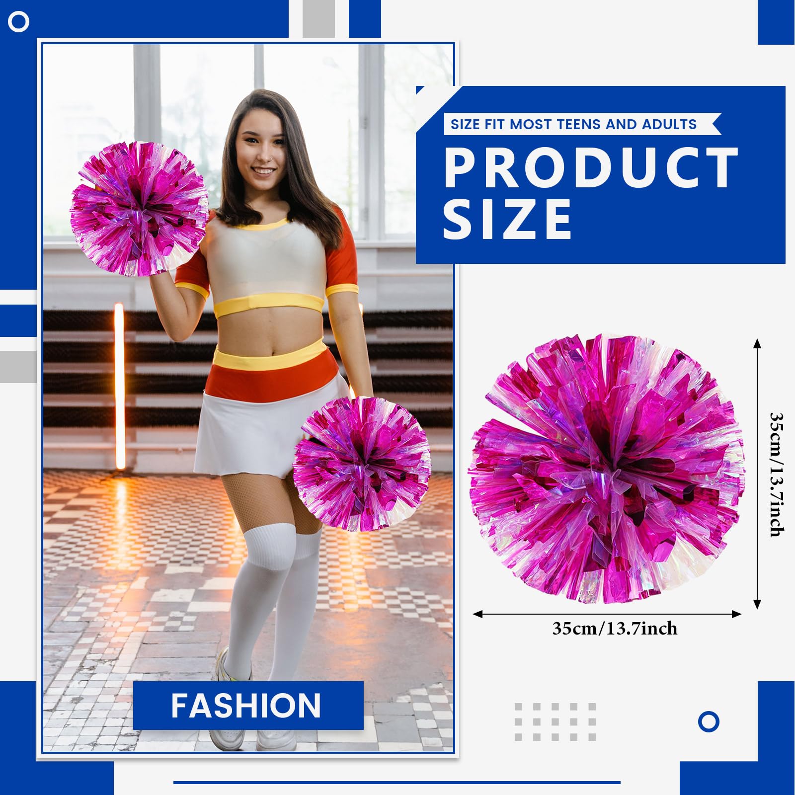 Lot de 20 pompons de 35cm, pour entraînement sportif, danse, équipe, avec anneaux. (Couleur éblouissante + poudre)