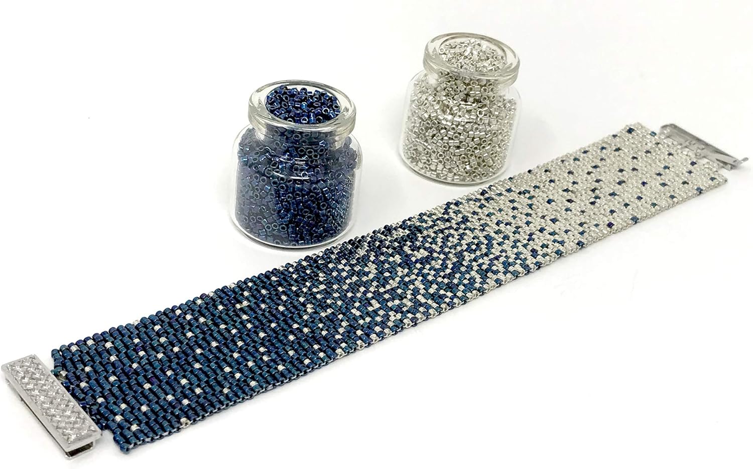 DIY Beading Kit | Blue to Silver Fade Beading Kit | Beaded Bracelet includes All Jewelry Making Kit Supplies | DIY Kit | Peyote Bracelet | Beading Patterns | Christmas Gift
