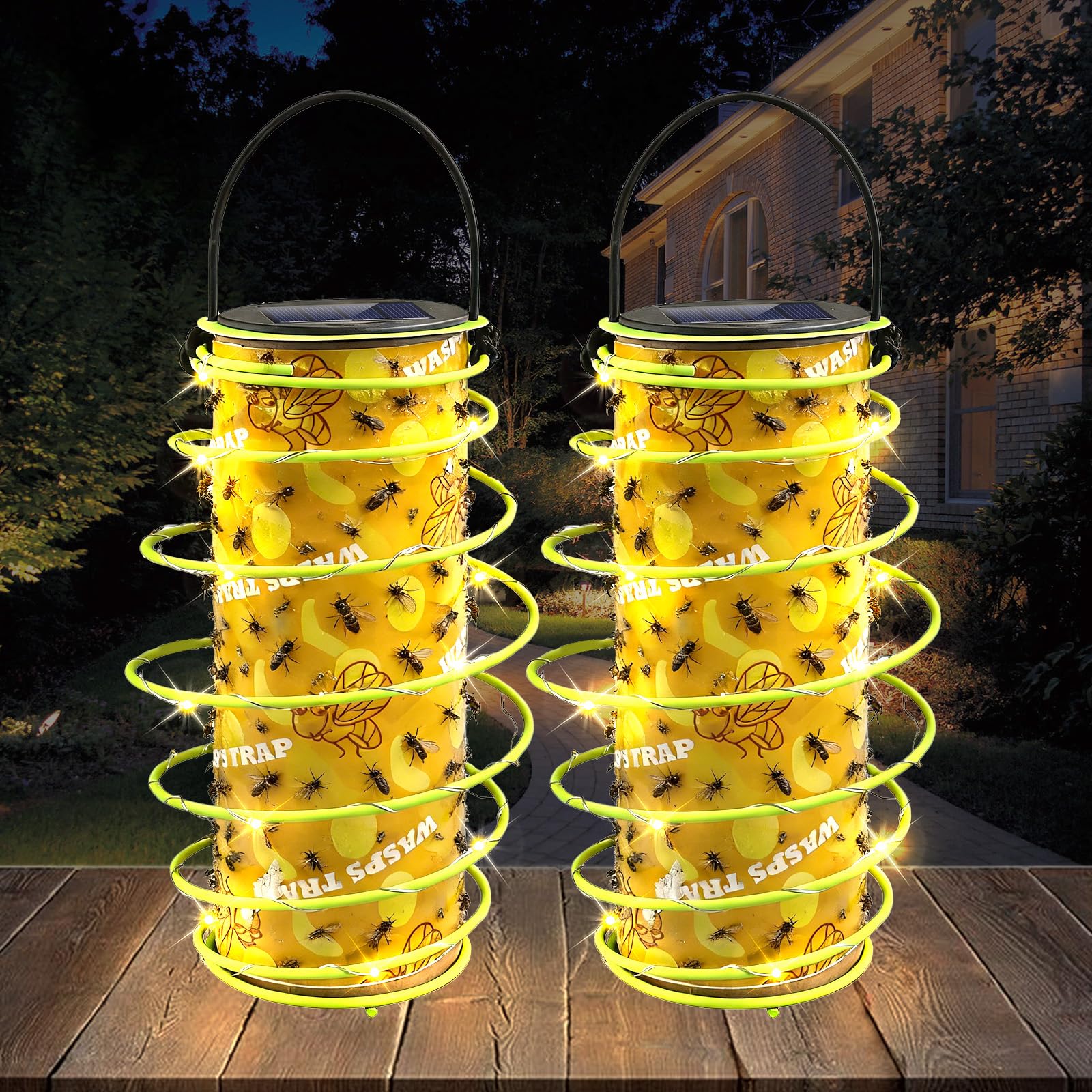 hopeful 2 Pack Outdoor Insect Traps - Hanging Sticky Wasp & Fly Catcher, Decorative Pest Control for Patio, Garden and Backyard (Solar-Powered)