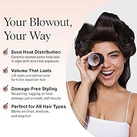 Kitsch Ceramic Thermal Hair Rollers for Women - Self Grip Hair Curlers for Heatless Curls Overnight - Volumizing Large Rollers for Short & Long Hair - For Long Lasting Frizz-Free Curls - Black, 8pcs