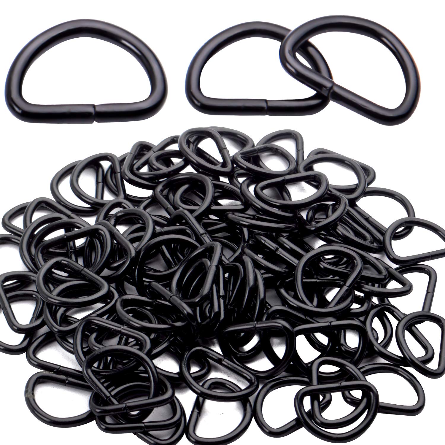 BronaGrand 100 Pieces 1/2inch Metal Non Welded Black D Ring Buckles D-Ring Loop for Handbag Purse Clothes DIY Accessories