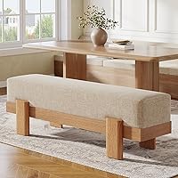 Tribesigns 55-Inch Modern Upholstered Dining Bench, Plush Fabric Padded Seat, Sturdy MDF Frame, Beige & Oak for Kitchen Dining Room