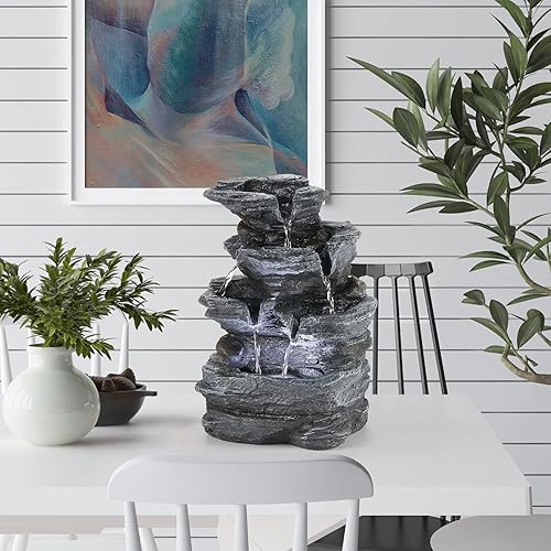 Miniatura 3 de WICHEMI Fuente de mesa para interiores, fuente de cascada, rocas apiladas, función de agua, Feng Shui, meditación zen, fuente de escritorio para el