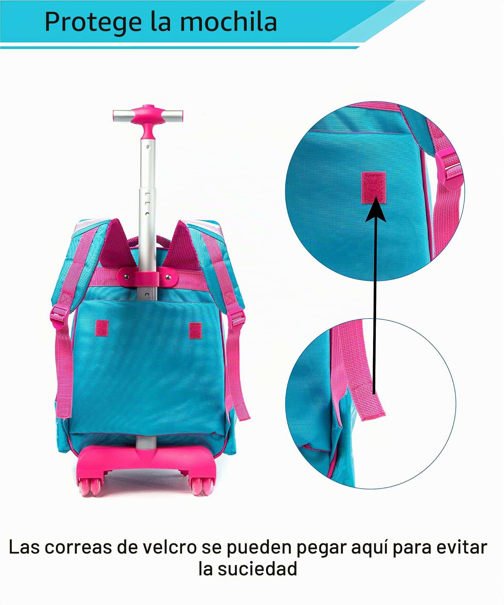 HTgroce Mochila Escolar Niña con Ruedas Escolar con Ruedas,Estudiantes de Primaria Carros para Mochilas Bolsa de Almuerzo Estuche Escolares Equipaje de Viaje Multifuncional.