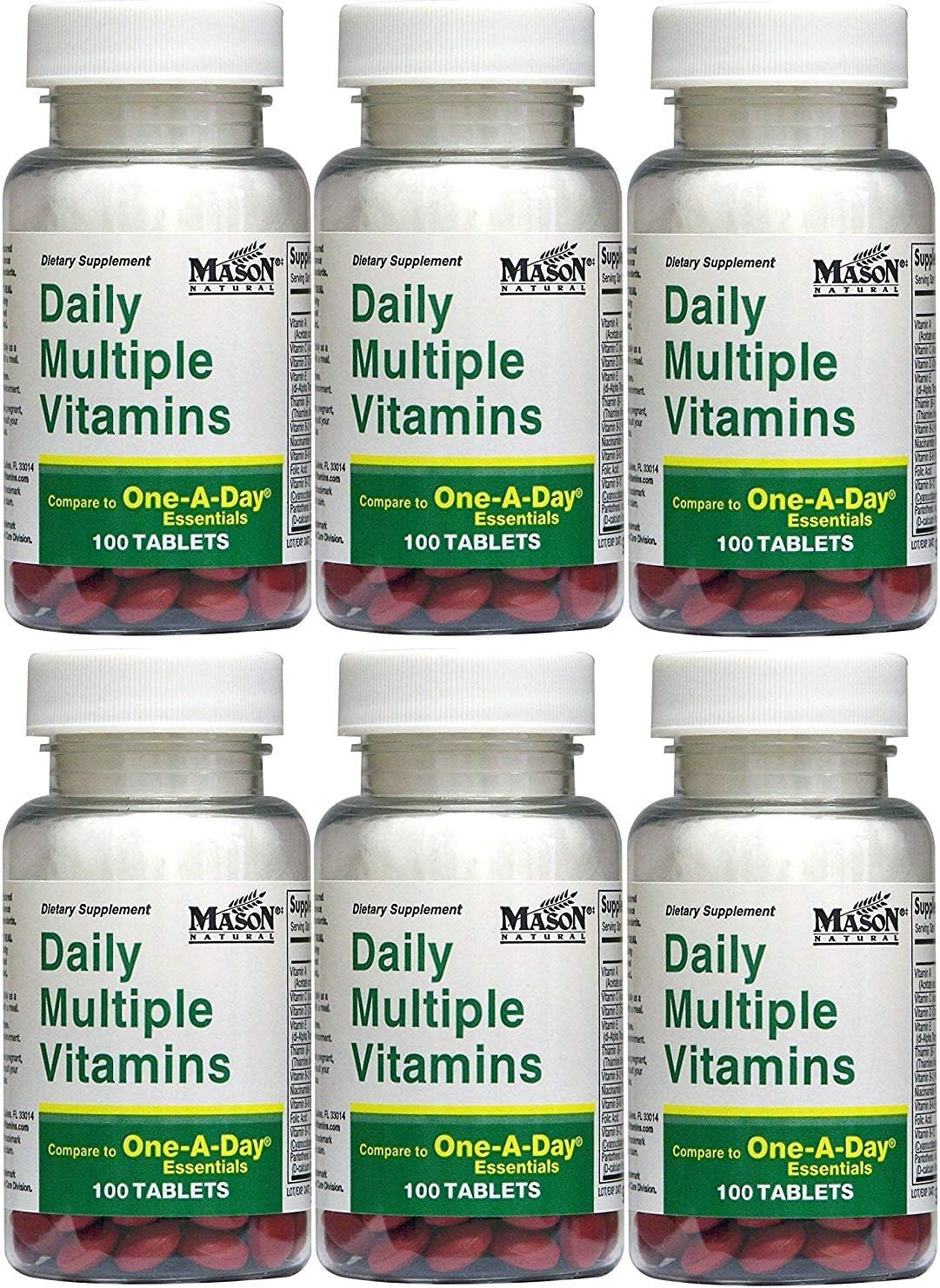 Daily Multiple Vitamins Compare To One A Day Essentials Multivitamin Multimineral Supplement 100 Tablets per Bottle Pack of 6 Total 600 Tablets