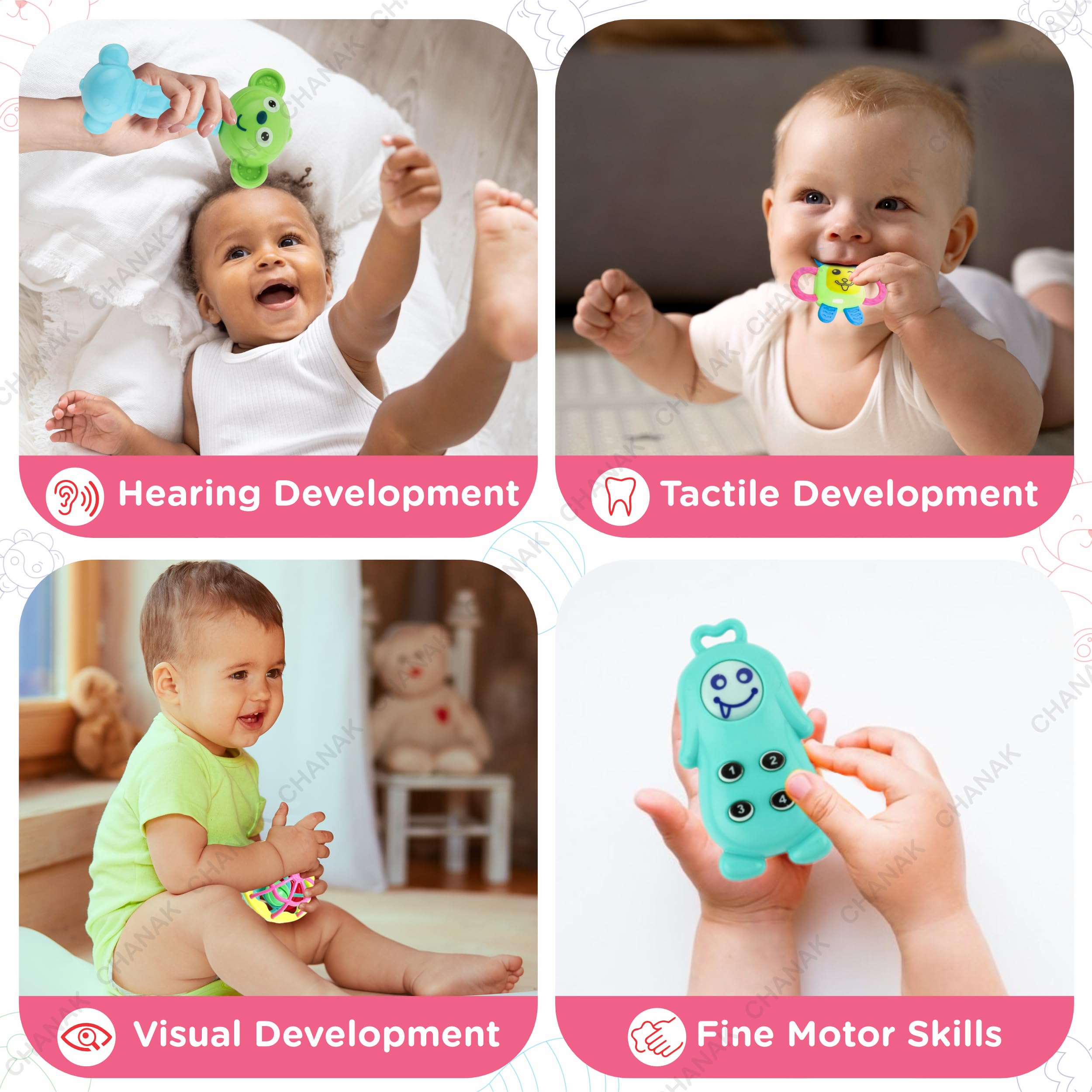 Chanak Silicone;Plastic Baby Kinder Rattle Set for 0-6 Months Old Baby, Non-Toxic, 100% Bpa Free, Infant Grab, Spin & Shake Rattles, Colorful Rattles with 8 Pcs, Bis Approved, Multi,Multicolor - Image 5 thumbnail