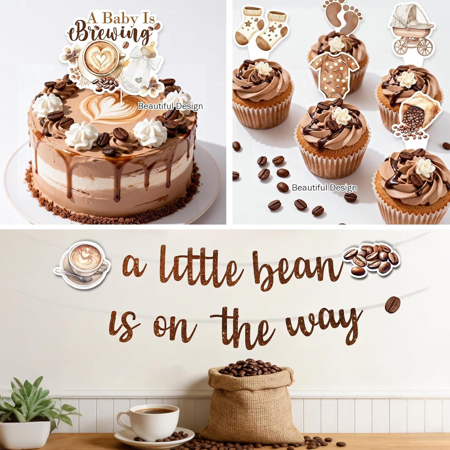 Coffee Baby Shower Party Decorations – 120 Pcs A Baby Is Brewing Party Supplies with Balloon Garland, Banner, Backdrop, Tablecloth, Cake & Cupcake Toppers, Boxes, Badges, Sash, Poster