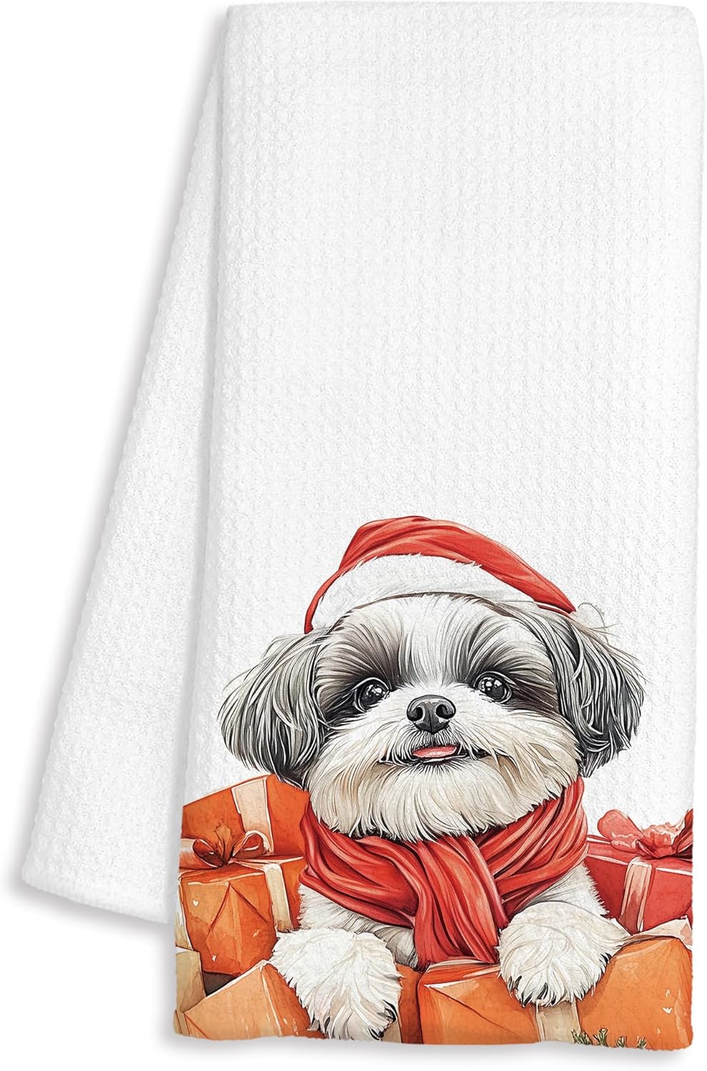 Christmas Shih Tzu Kitchen Towels, Shih Tzu Gifts for Women, Funny Xmas Dog Gift Boxes Decorative Dish Hand Tea Towels for Bathroom, Christmas Kitchen Bathroom Decor, 16x24 Inch
