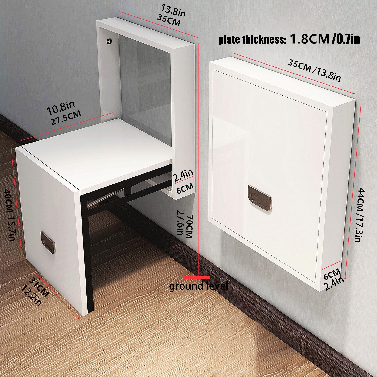Tabouret à Langer Pliant Mural En Bois Massif - Chaise Escabeau Intelligente Silencieuse, Économie D'Espace, Blanc