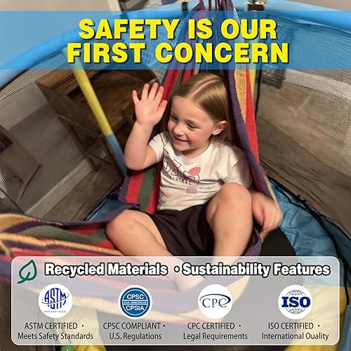 Miniatura 4 de Trampolín de 55 pulgadas para interiores y exteriores para niños con recinto, trampolín para niños pequeños con barra de gimnasia ajustable y Azul