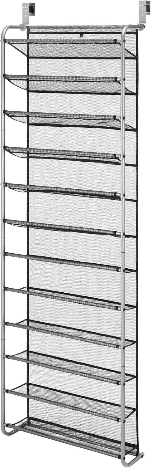 12-Tier over the Door Shoe Rack for 36 Pairs, Metal, Gray