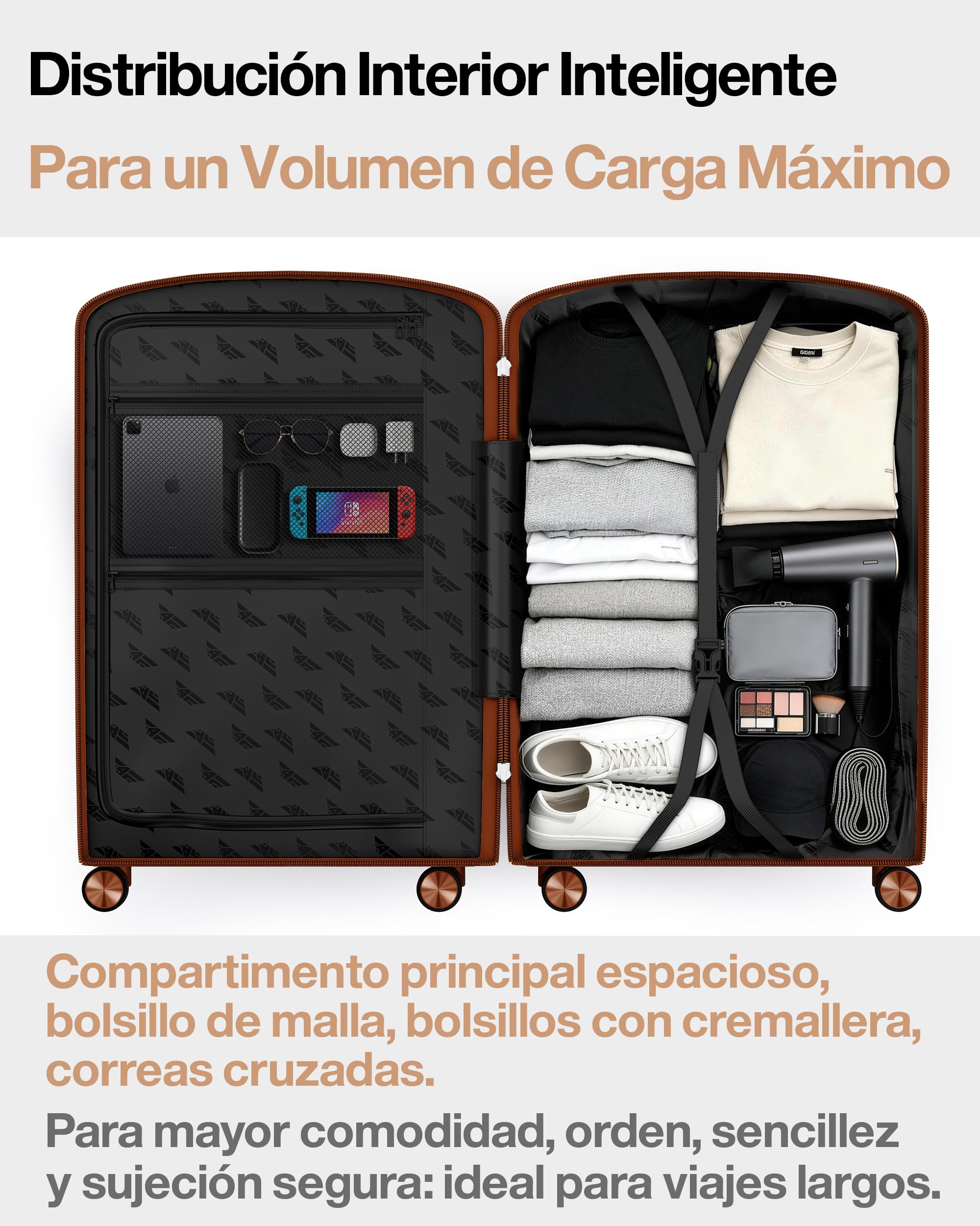 Maleta rígida Ligera de Viaje y Juego de Maletas – Maleta con candado TSA, 4 Ruedas Dobles giratorias, Mango telescópico de Aluminio y Cremallera Doble, Estuche de Belleza, Equipaje de Mano y