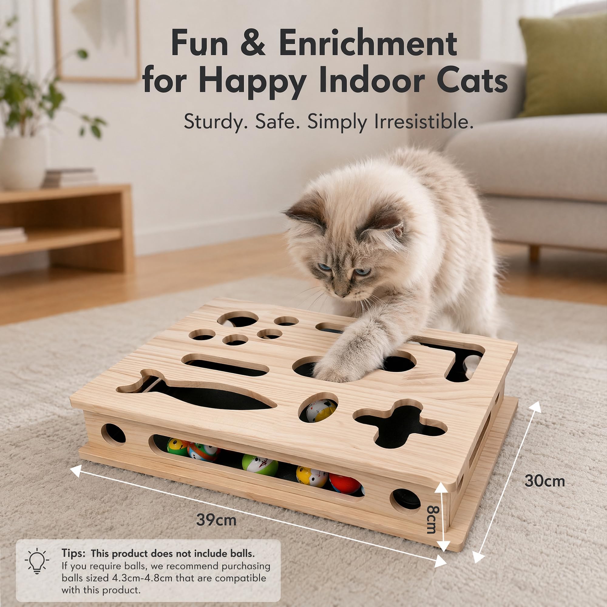 Kratzspielzeug Katzen mit Sandpapier, Interaktives Katzenspielzeug Cat Nail File Box, Holz Kratzbrett Selbstbeschäftigung Krallenpflege