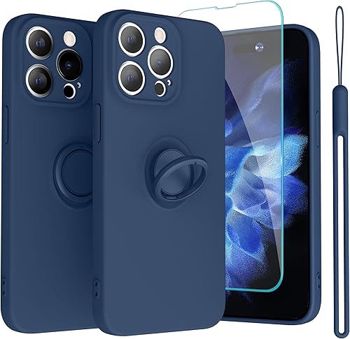 ABITKU Funda de silicona compatible con iPhone 15 Pro (6.1 pulgadas), soporte de anillo, incluye cuerda, elegante y duradera, adecuada para mujeres