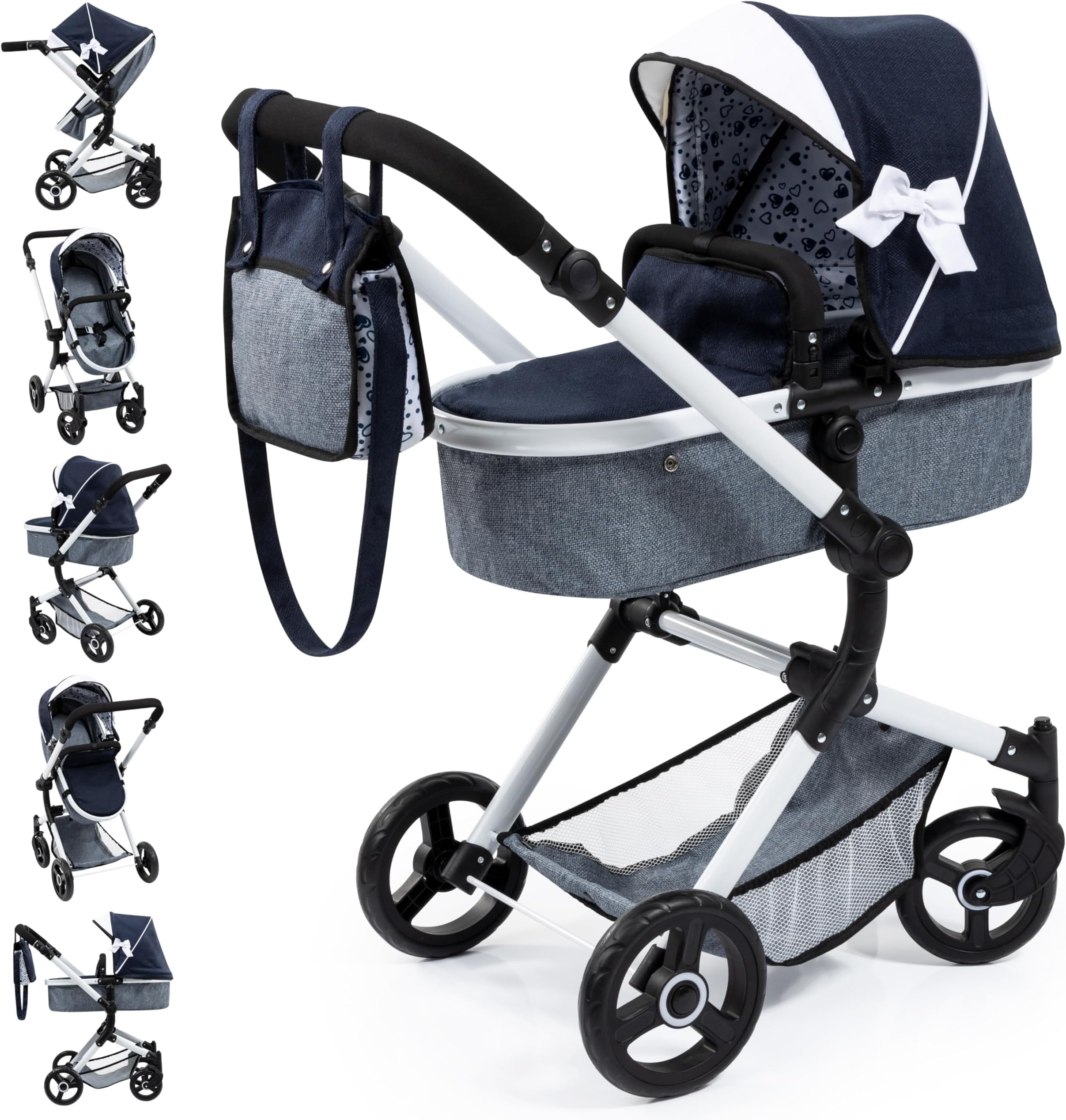 Neo Vario Doll Pram & Pushchair - Reborn Stroller, 20.5 in, Convertible, Adjustable Handle, Includes Shoulder Bag