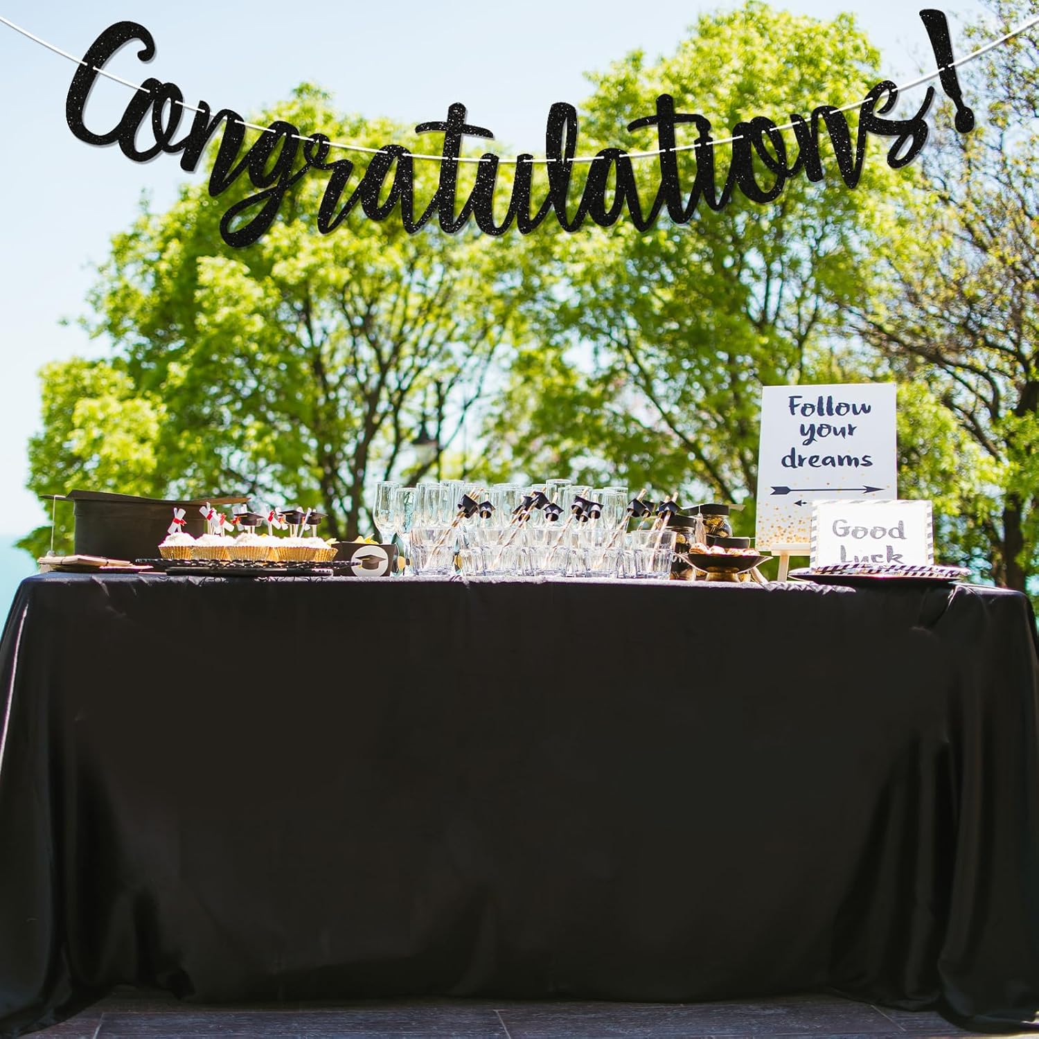 Congratulations! Banner - Congrats Decor, Graduation Retirement Birthday Wedding Party Decorations Black Glitter - Image 6
