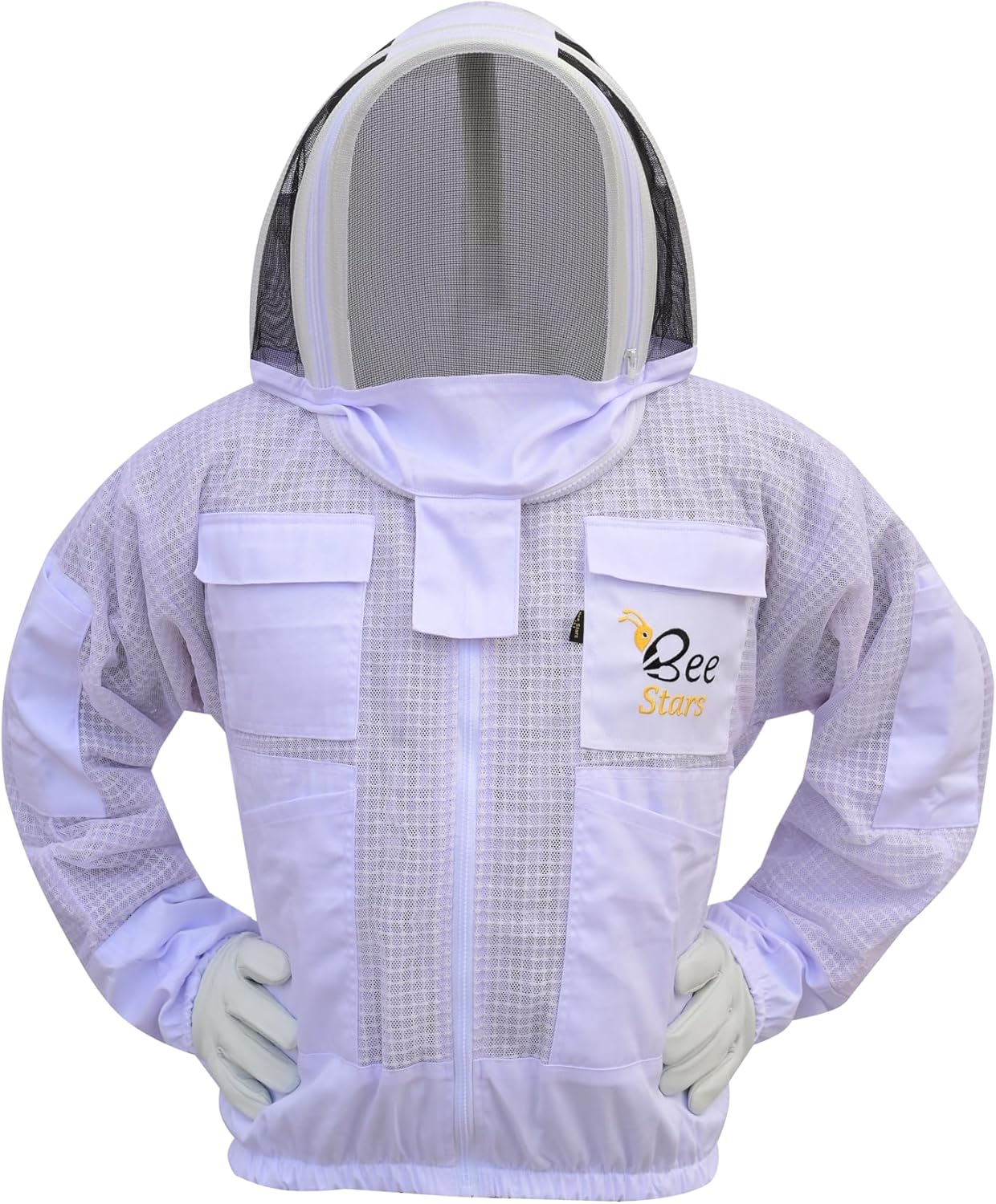 3 Layer Bee Jacket with Fencing Veil and One Pair Gloves Ventilated Sting Proof Beekeeping Jacket for Beekeepers