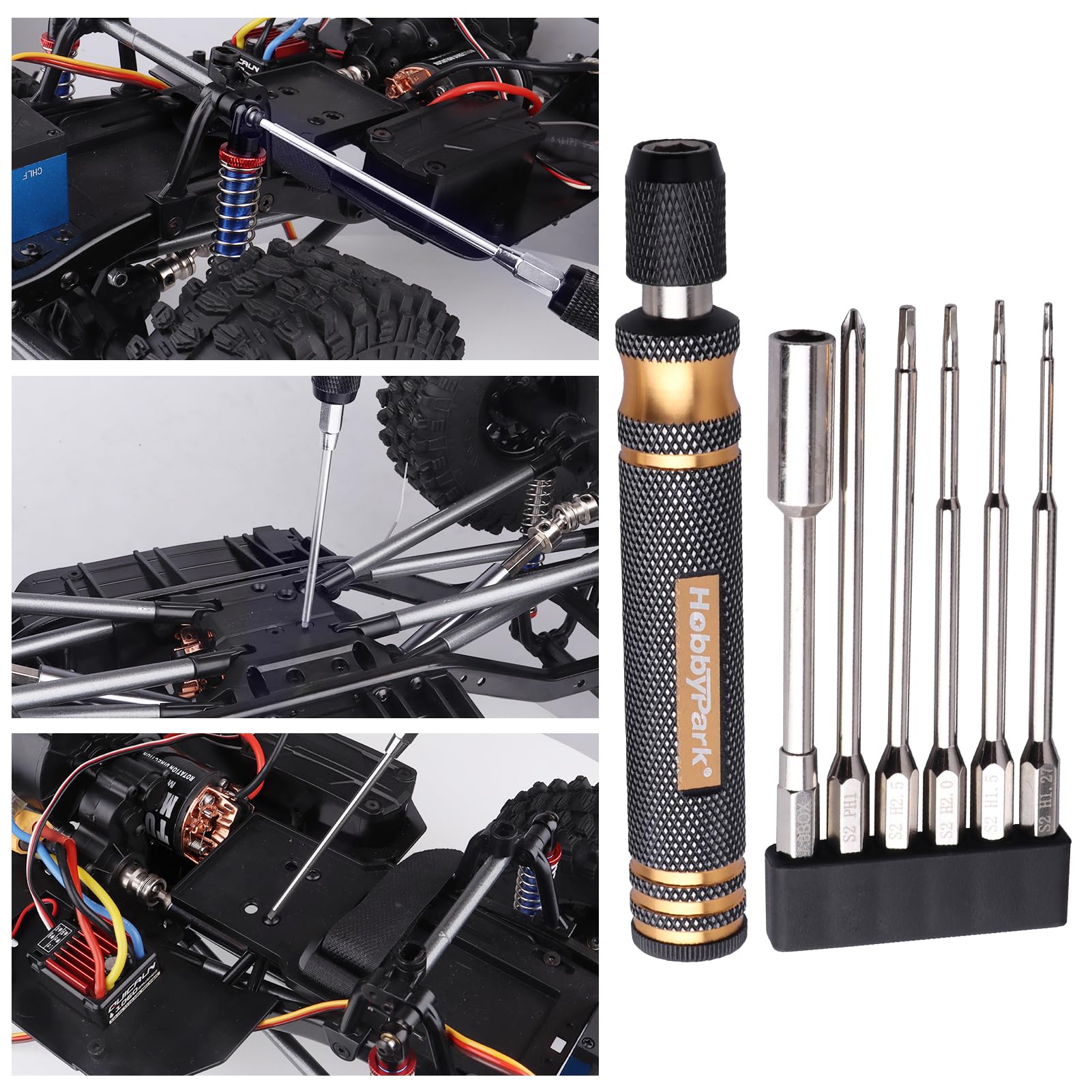 HobbyPark Kit de tornillos RC para coche, 530 piezas y herramientas, juego de destornilladores de 1/4 pulgadas, mango hexagonal de 1,27/1,5/2,0/2,5 mm, destornillador de tuerca hexagonal de 7 mm