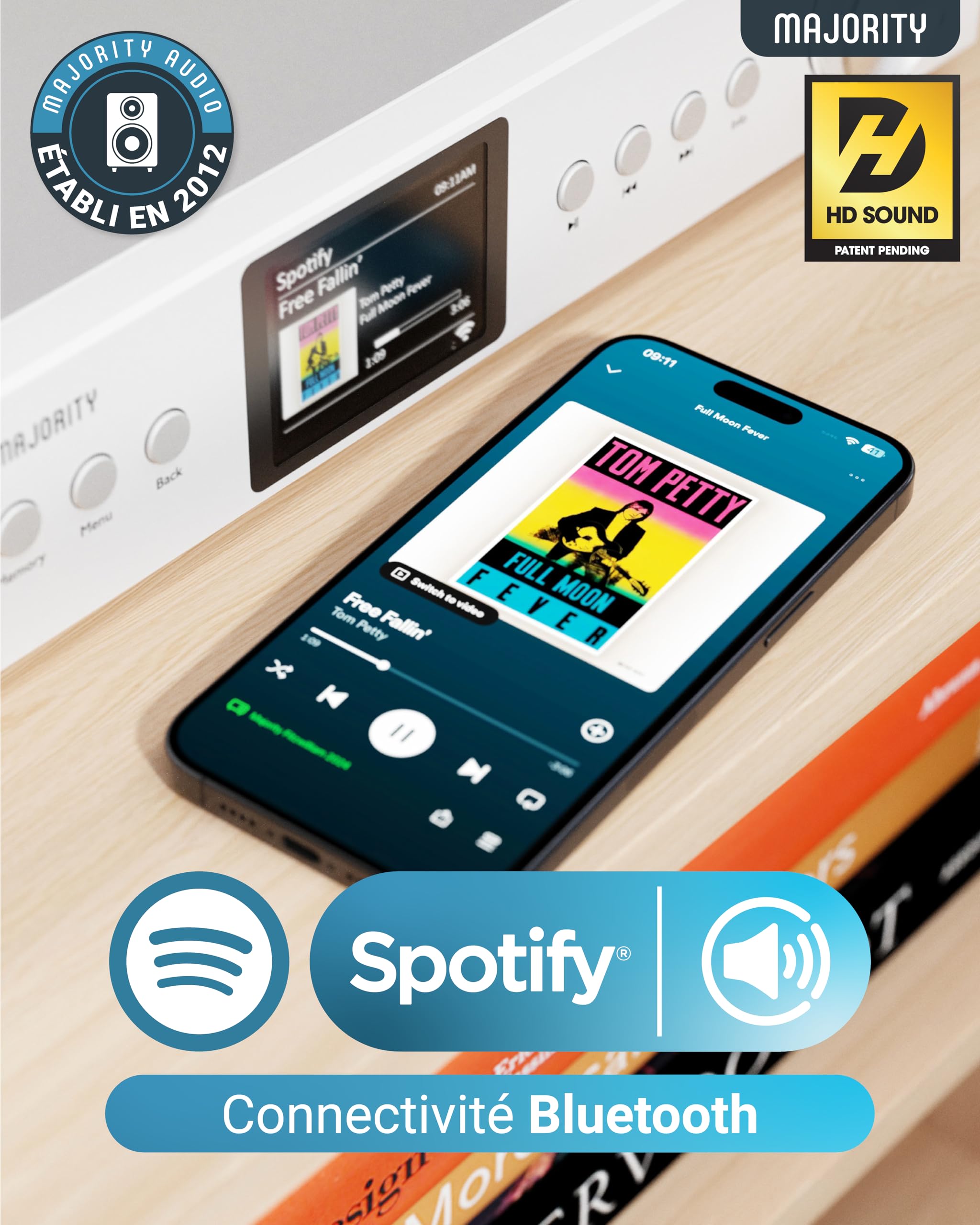 Radio Internet Dab FM WiFi Bluetooth |Tuner Dab pour Chaine HiFi avec Spotify Connect | Tuner HiFi avec Plus de 90 présélections, écran LED Couleur | USB, AUX, RCA | Majority Fitzwilliam 2024 (Argent)