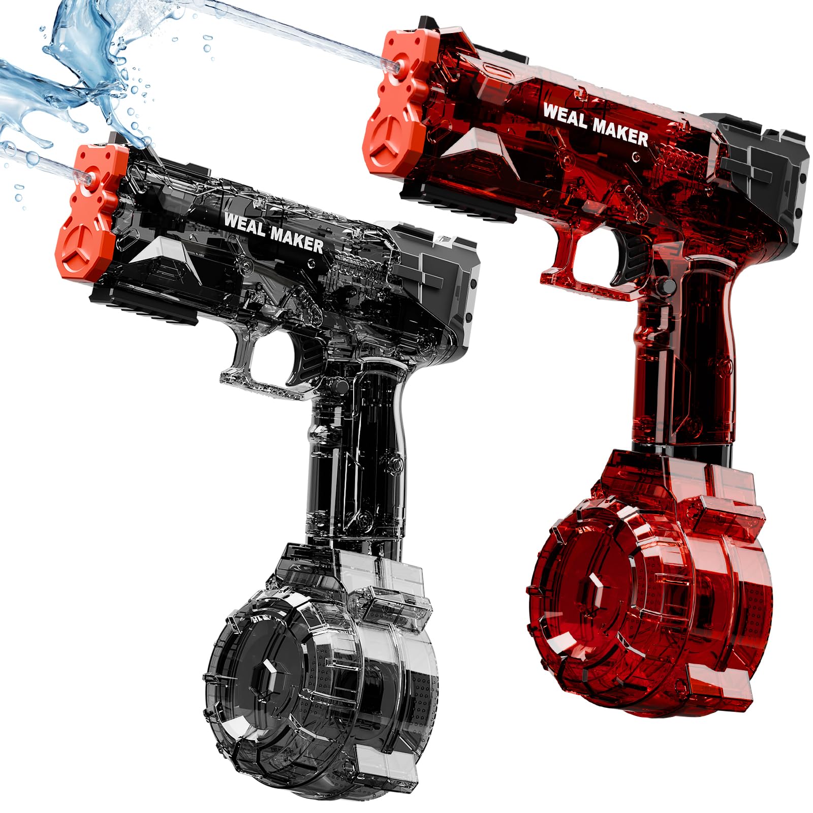 Wasserpistole Elektrisch Transparente Automatische Spritzpistole Hochleistung-Bis zu 6 Meter Reichweite-Wasserspritzpistole für Kinder & Erwachsene (Blau+Rot)