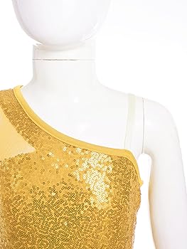 inlzdz Kids Girls Shiny Sequins Dance Crop Tops Long Sleeve