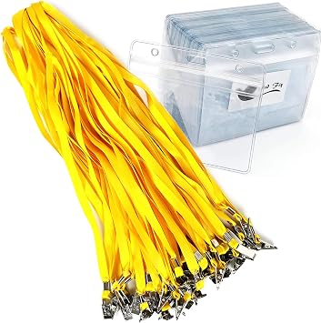 Bird Fiy Lanyards with id Holder Name Badges 50 Pcs Waterproof Type Clear Plastic Horizontal Name Tag Badge Id Card and 50 Pcs Lanyard Yellow