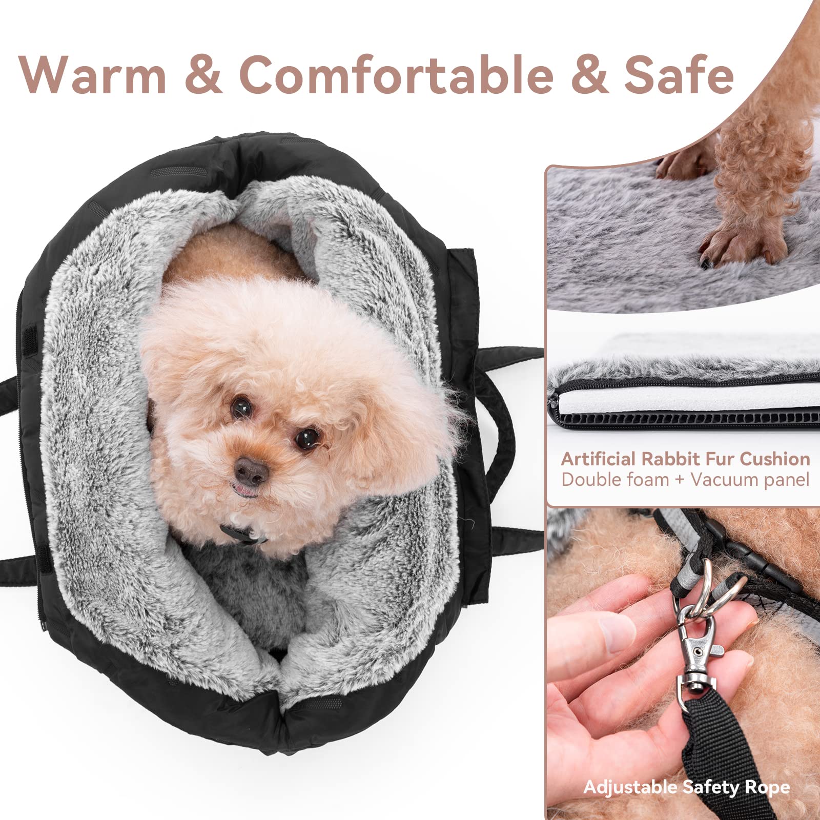 A 4 Pet Bolsa para perros y gatos, lavable con cremallera, bolsa de transporte para perros pequeños y medianos, cachorros, M: 35 x 22 x 30 cm, color negro