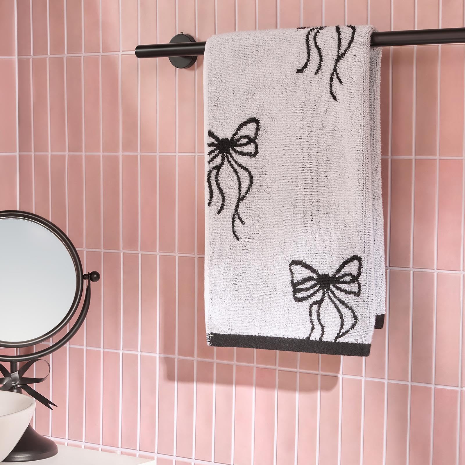 OHS Bow Print Hand Towel for bathroom, Fade Resistant 100% Cotton Bathroom Towels Decorative Super Soft Absorbent Hand towel for Daily Use 1 Piece, Monochrome - 50 x 80cm