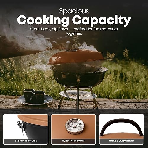 Miniatura 5 de GasOne CG-14T - Parrilla portátil de 14 pulgadas con tapa de bloqueo de 3 puntos para preservación del calor, sistema de ventilación doble, parrilla